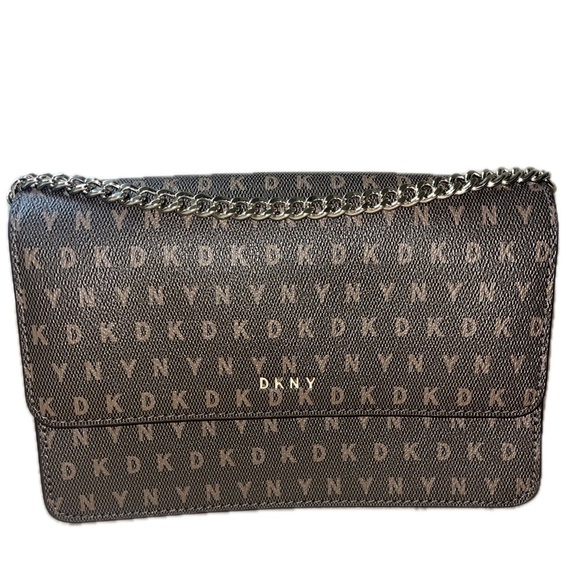 DKNY Brown Monogram Crossbody Bag with Adjustable Strap